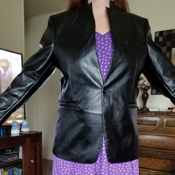 Nehru Collar Leather Jacket L - Picture 10 of 13